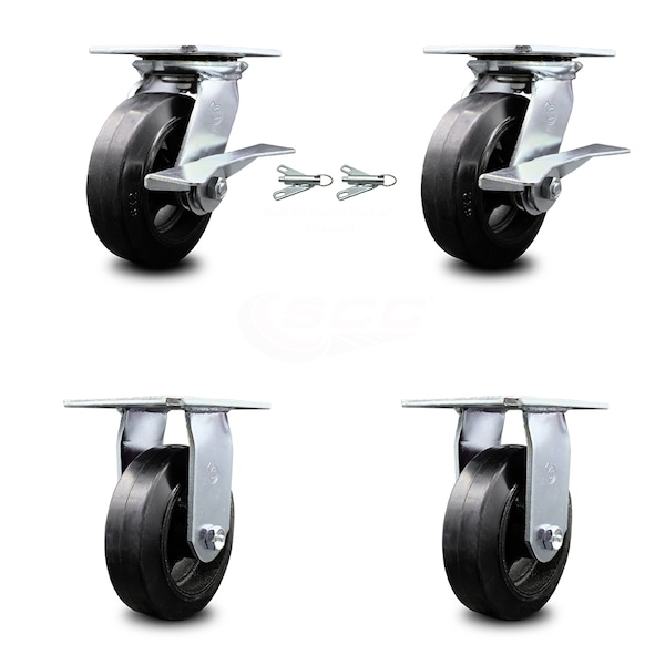 6 Inch Rubber on Steel Caster Brakes/Swivel Locks and 2 Rigid SCC, 2PK
